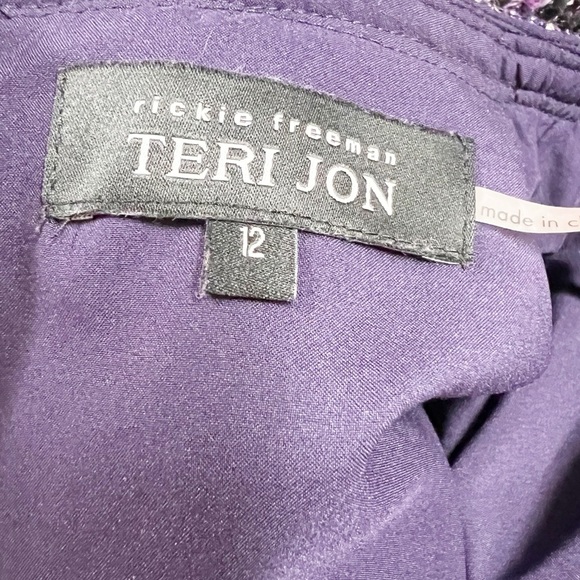 Rickie Freeman for Teri Jon Purple Tweed Pearl Accented Short Sleeve Midi Dress - Picture 6 of 6